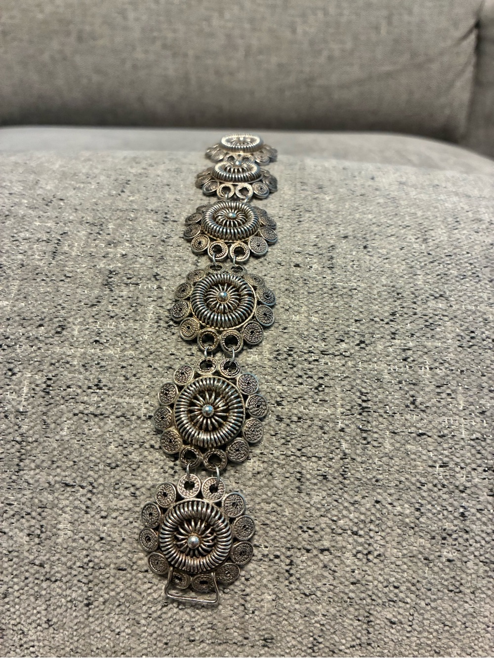 Vintage Floral Medallion Silver Bracelet